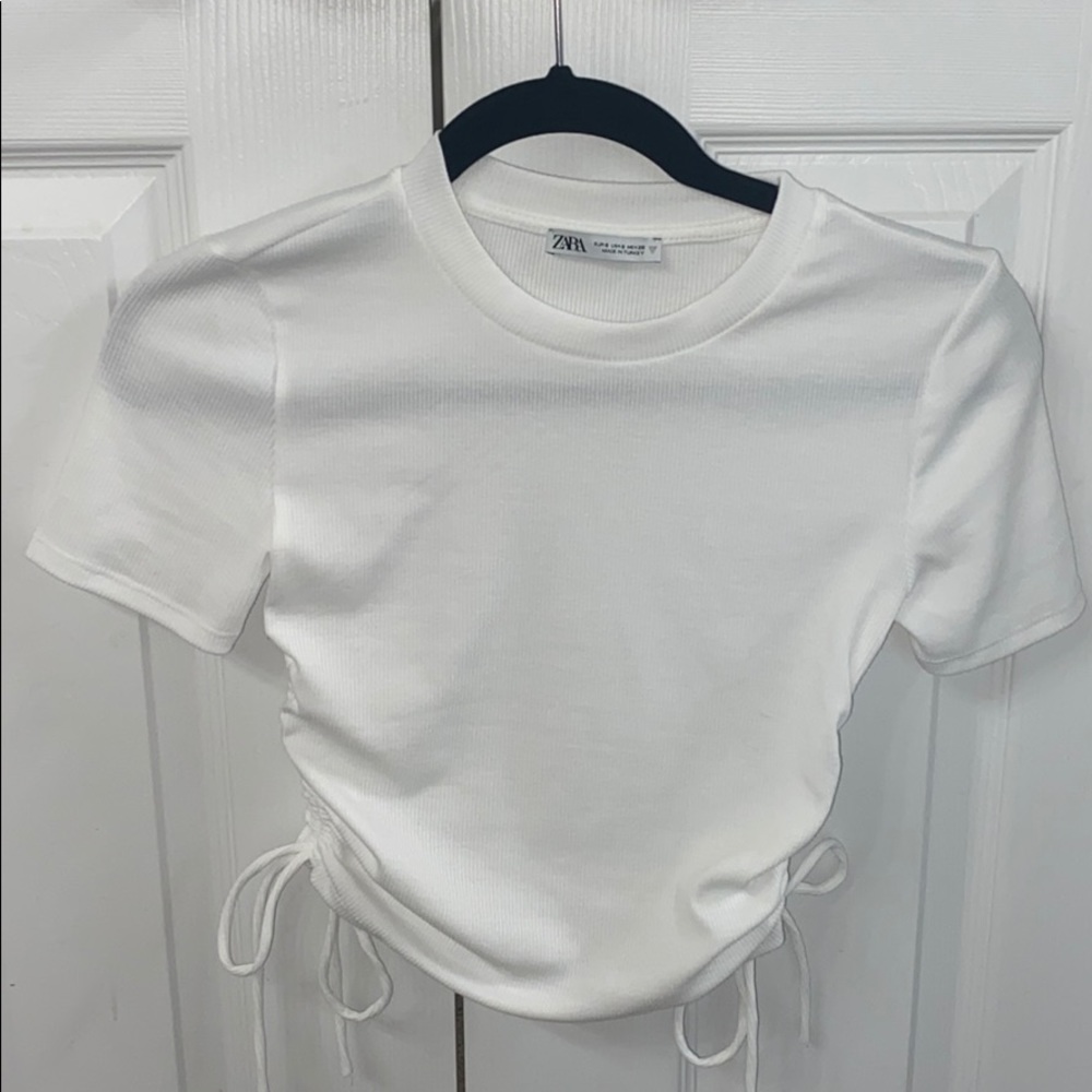 Zara Ruched Ribbed White Top